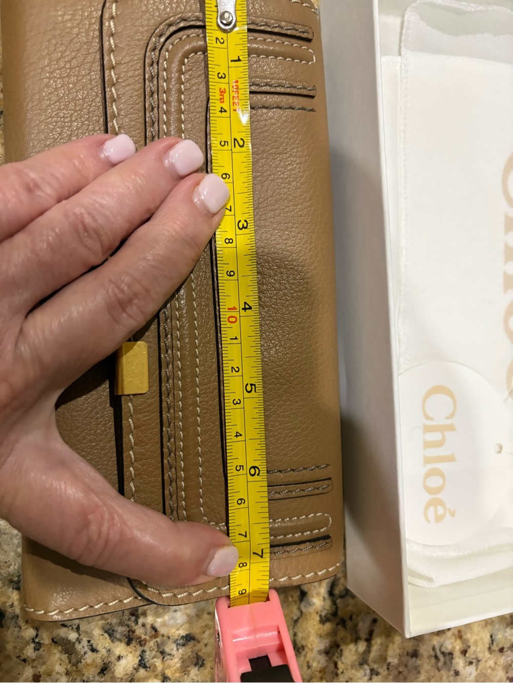 Chloé Tan Leather Foldover Wallet with Gold Accent